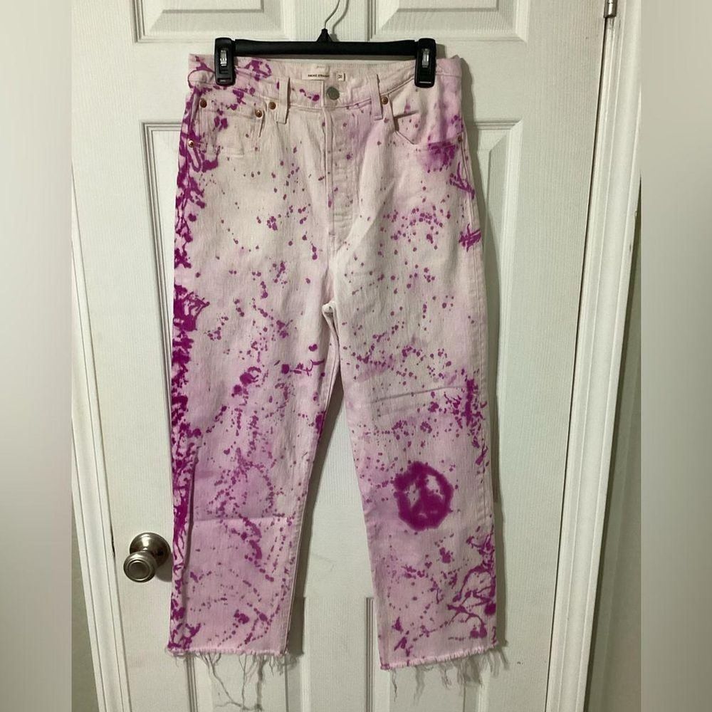 Levi's Tie-Dye Straight Leg Jeans Purple‎ Splatter Frayed Hem Boho Chic 31